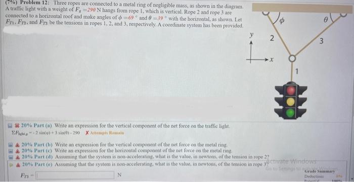 Solved (7\%) Problem 12: Three ropes are connected to a | Chegg.com