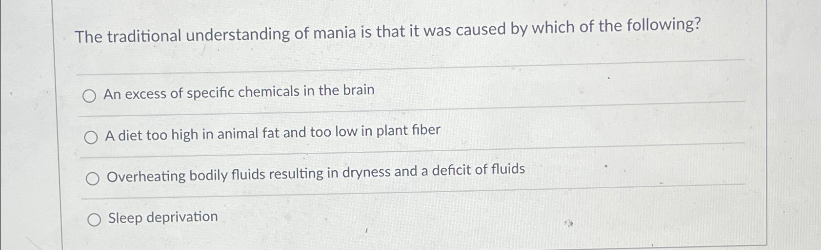 Solved The traditional understanding of mania is that it was | Chegg.com