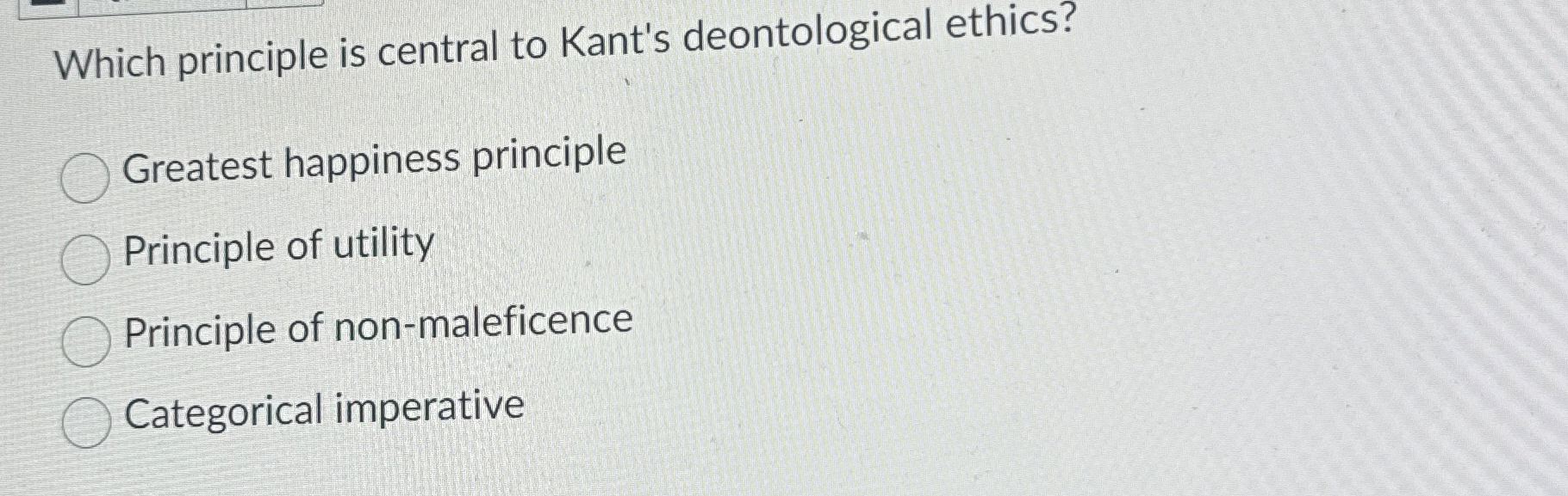 Solved Which principle is central to Kant's deontological | Chegg.com