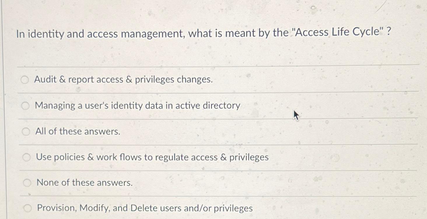 Solved In identity and access management, what is meant by