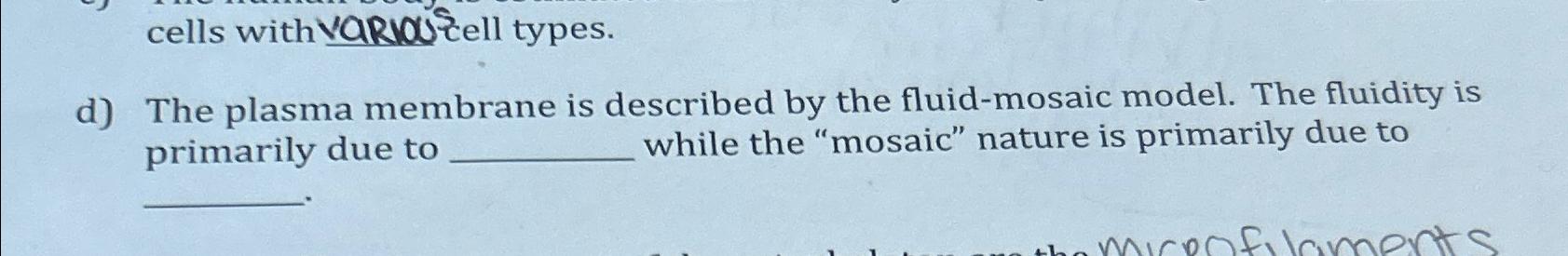 Solved d) ﻿The plasma membrane is described by the | Chegg.com