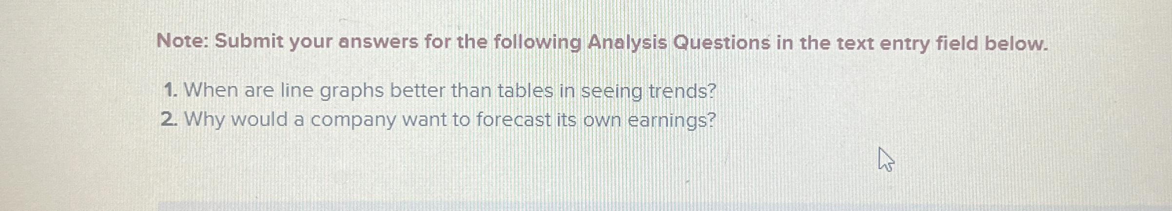 Solved Note: Submit your answers for the following Analysis | Chegg.com