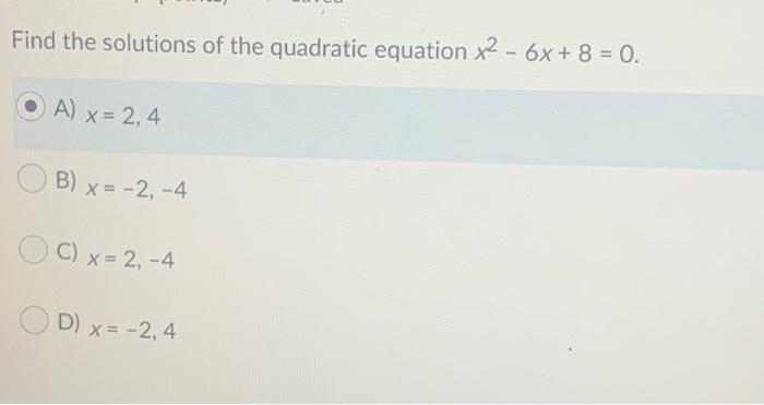 Solved Find the solutions of the quadratic equation x2 - 6x | Chegg.com
