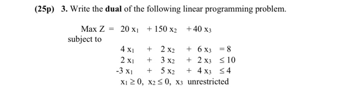 Solved (25p) 3. Write the dual of the following linear | Chegg.com