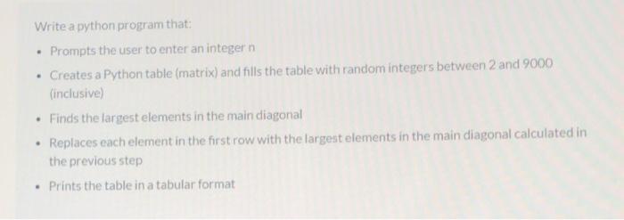 Solved Write a python program that: • Prompts the user to | Chegg.com
