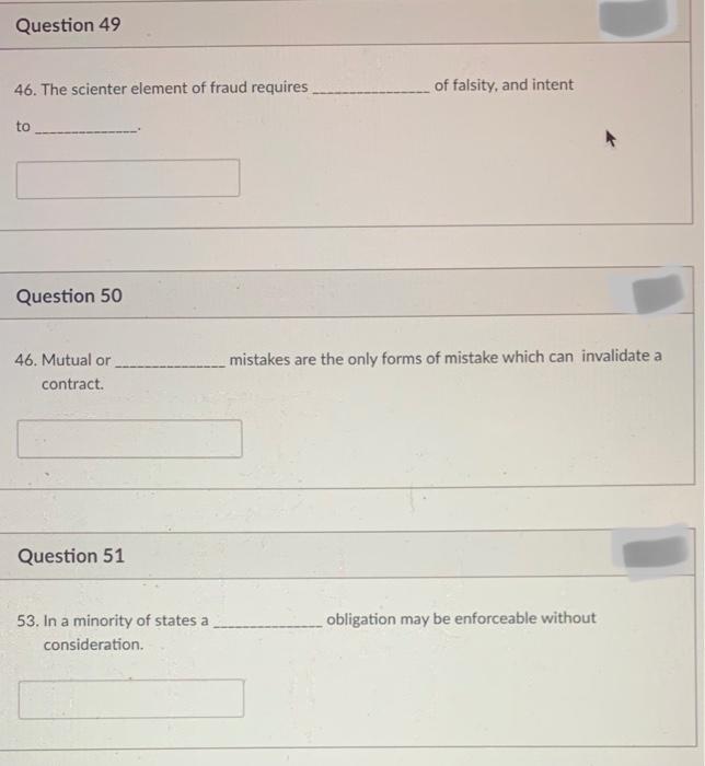 Solved Question 49 46. The scienter element of fraud | Chegg.com