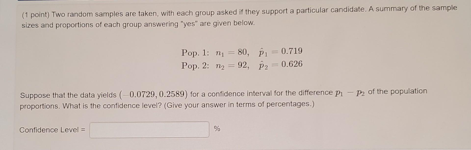 Solved (1 point) Two random samples are taken, with each | Chegg.com
