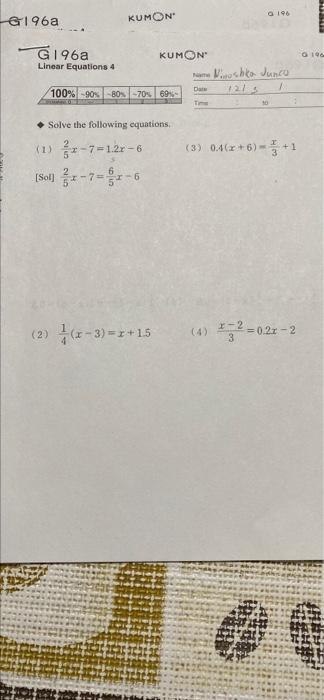 Solved 0196 6196a KUMON 019 G196a KUMON Linear Equations 4 | Chegg.com