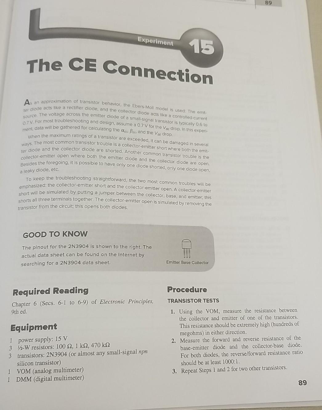 Solved 89 Experiment 15 The CE Connection А. an | Chegg.com