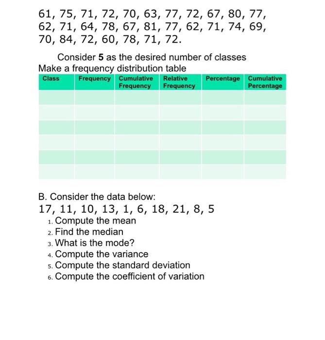 Solved 61, 75, 71, 72, 70, 63, 77, 72, 67, 80, 77, 62, 71, | Chegg.com