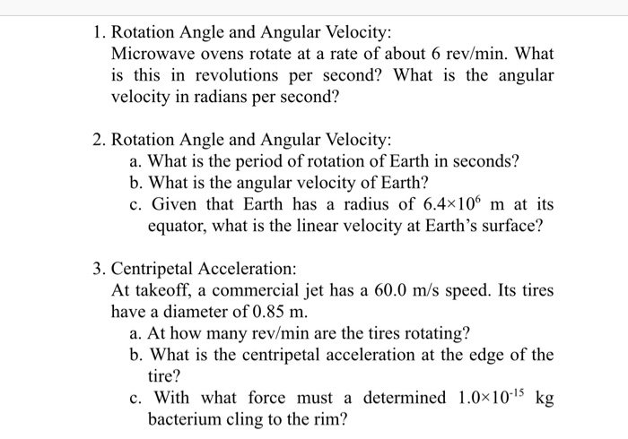 Solved 1. Rotation Angle and Angular Velocity: Microwave | Chegg.com