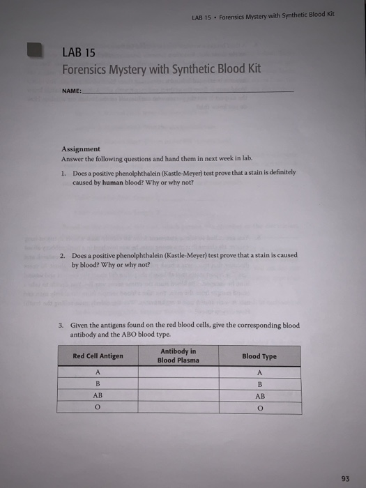 Lab 15 Forensics Mystery With Synthetic Blood Kit Chegg Lab 15 Forensics Mystery With Synthetic Blood Kit Chegg