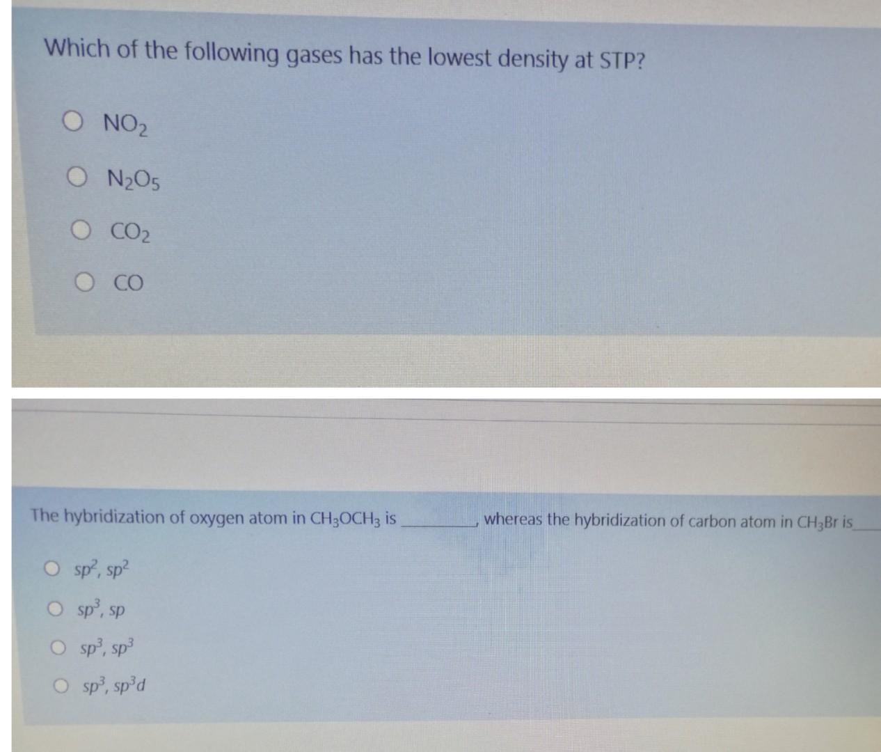 Solved Which of the following gases has the lowest density