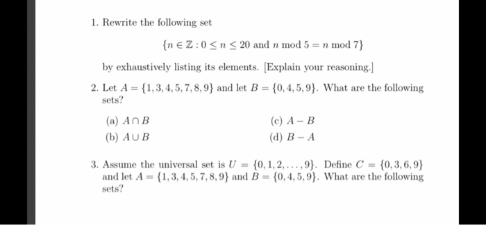 Solved 1 Rewrite The Following Set N Z 05n And N Chegg Com