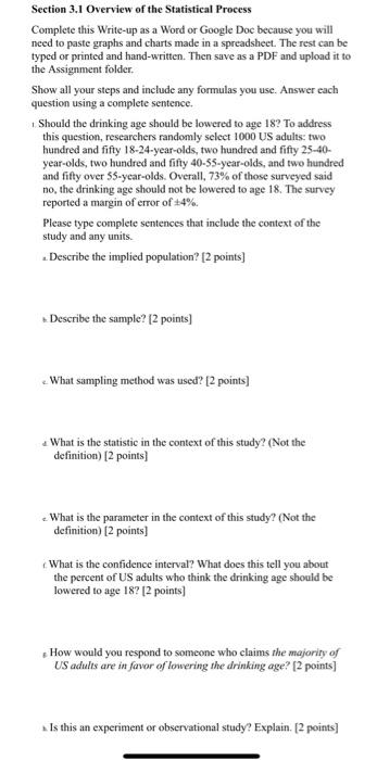 Solved Section 3.1 Overview Of The Statistical Process | Chegg.com