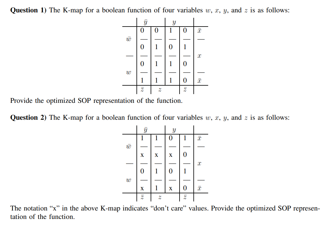 Solved Question 1) ﻿The K-map for a boolean function of four | Chegg.com
