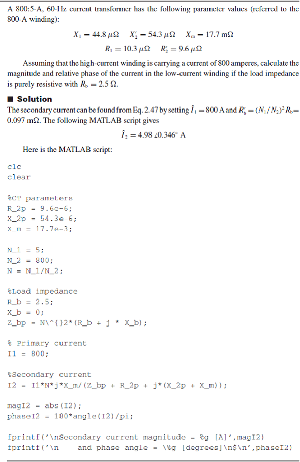 Solved For The Current Transformer Of Example 2 11 Find The Maxi Chegg Com