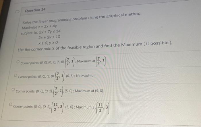 Solved Question 14 Solve the linear programming problem | Chegg.com