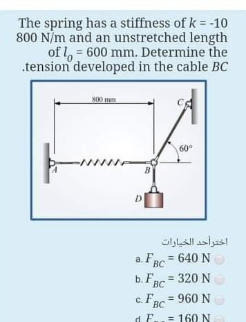 Solved The spring has a stiffness of k = -10 800 N/m and an | Chegg.com