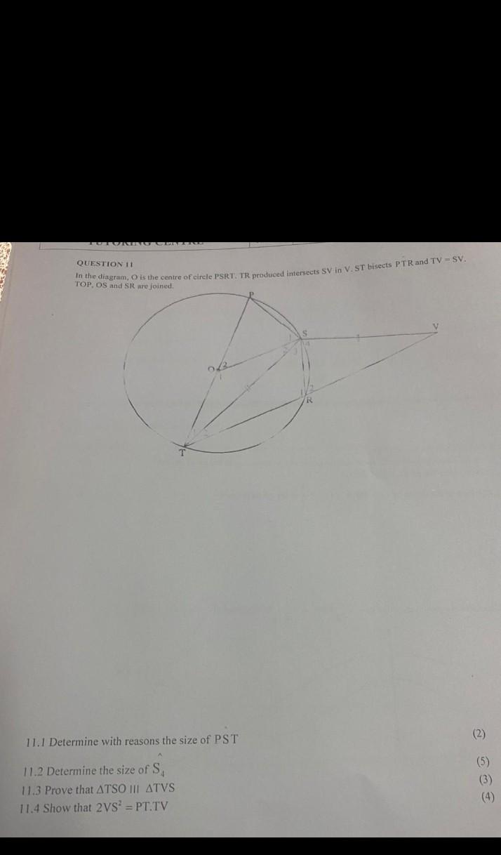 Solved QUESTION II In The Diagram, O Is The Centre Of Circle | Chegg.com