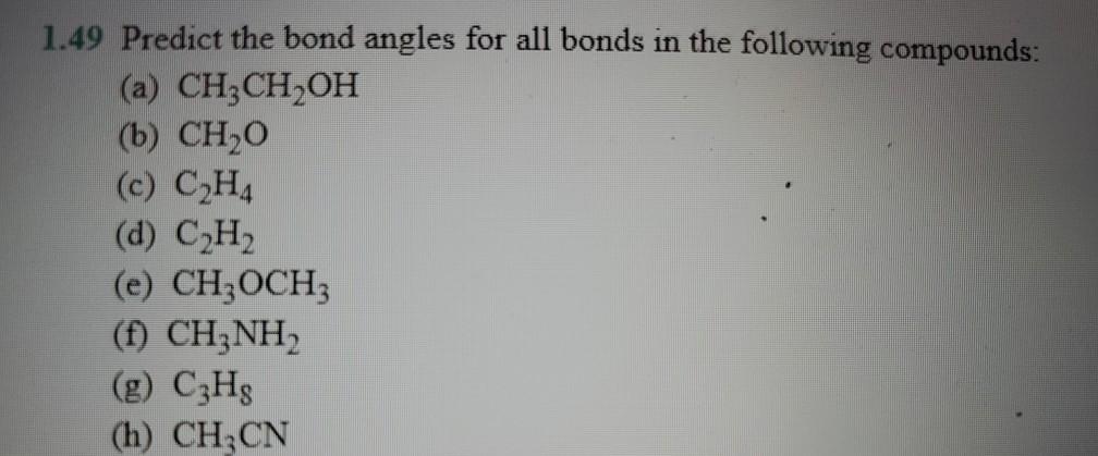 Solved 1.49 Predict the bond angles for all bonds in the Chegg