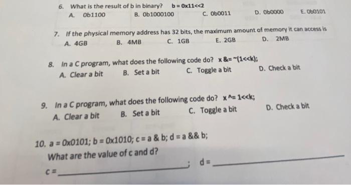 Solved 6. What is the result of b in binary? b=0×11