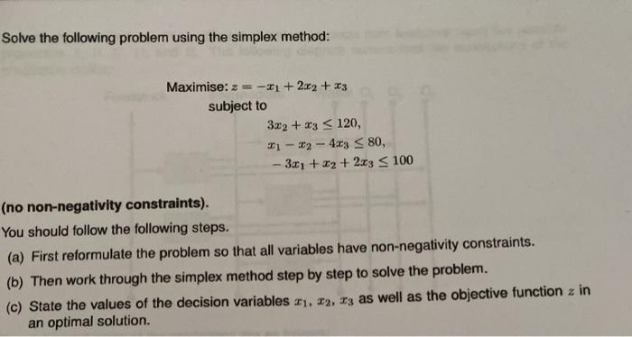 Solved Solve the following problem using the simplex | Chegg.com