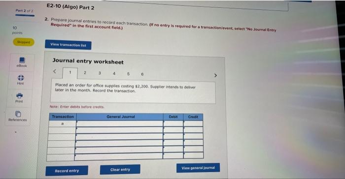 Solved Required information E2-10 (Algo) Analyzing | Chegg.com