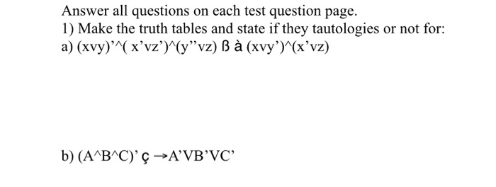 Answer All Questions On Each Test Question Page 1 Chegg Com