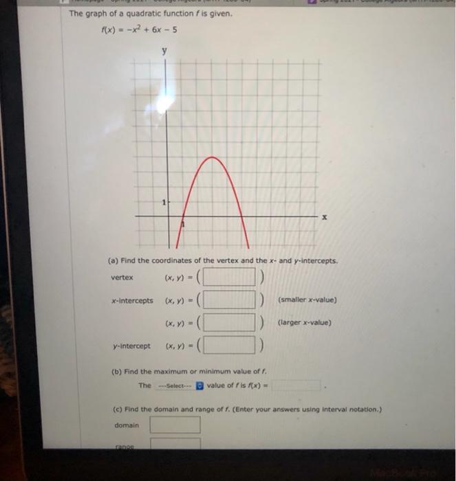 Solved The Graph Of A Quadratic Function Fis Given Rx X²