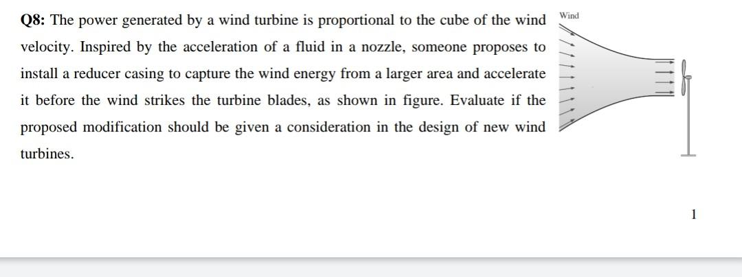 Solved Wind Q8: The power generated by a wind turbine is | Chegg.com