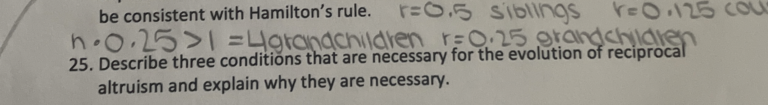Solved be consistent with Hamilton's rule.r=0.5 | Chegg.com