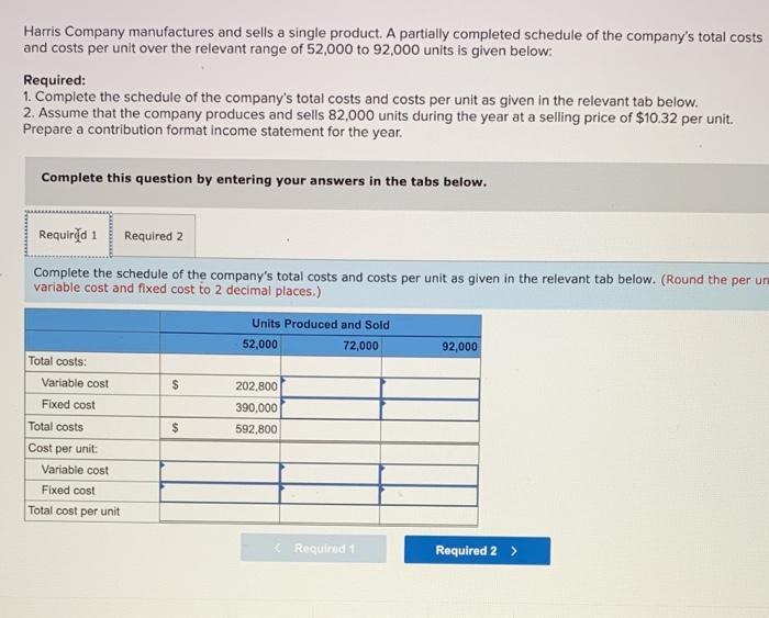 Solved Harris Company manufactures and sells a single