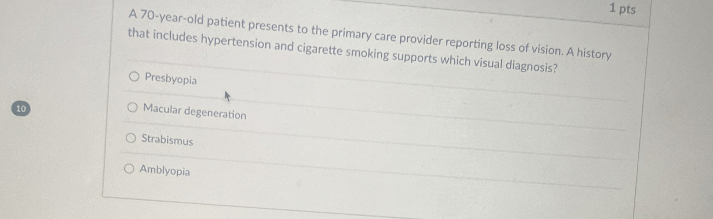 Solved 1 ﻿ptsA 70 -year-old patient presents to the primary | Chegg.com