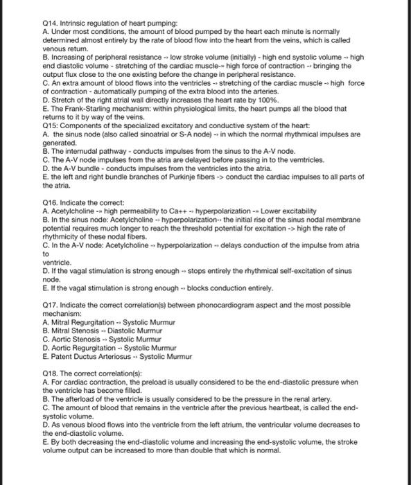 Solved Q14. Intrinsic regulation of heart pumping: A. Under | Chegg.com