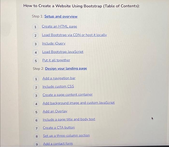 How to Create a site Using Bootstrap (Table of