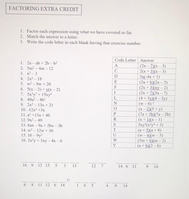 Solved 1 Factor Each Expression Using What We Have Covered Chegg Com