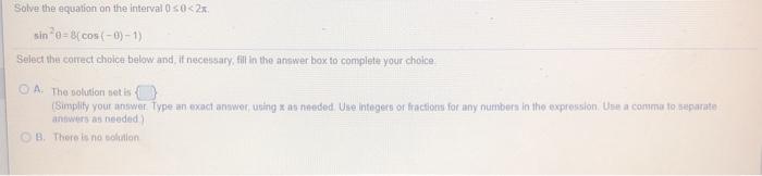 Solved Solve the equation on the interval 0 | Chegg.com