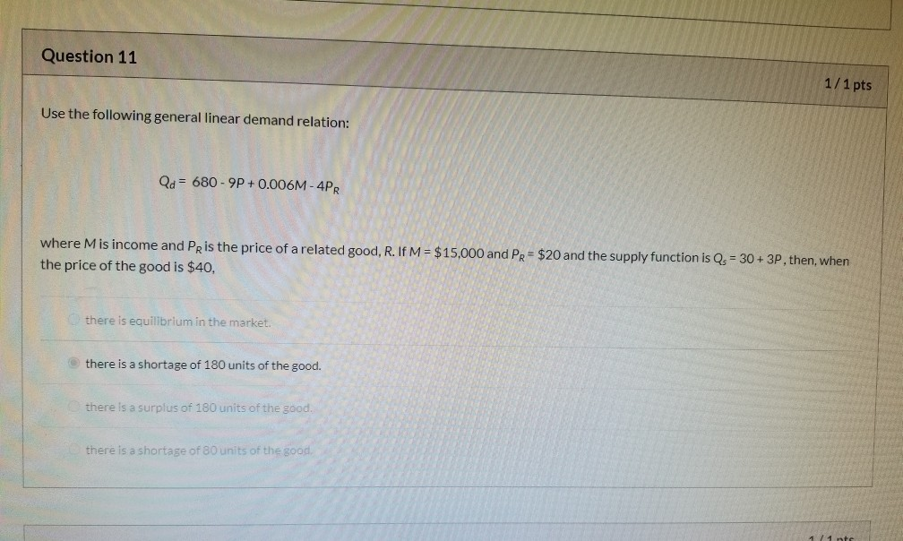 Solved Question 11 1/1 pts Use the following general linear | Chegg.com