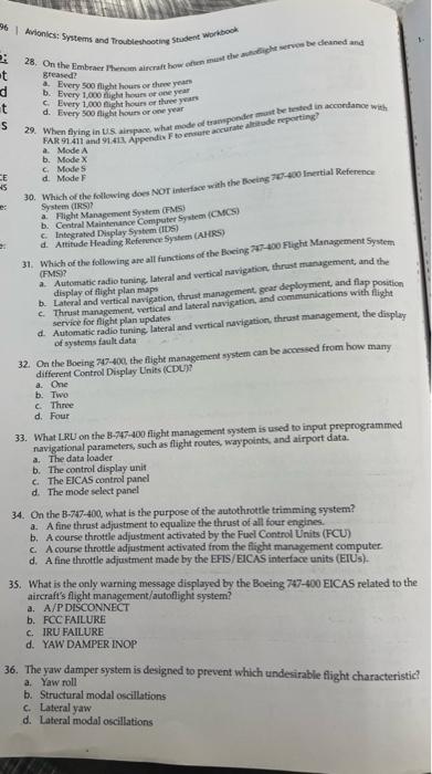 Solved et d t S 96 Avionics: Systems and troubleshooting | Chegg.com