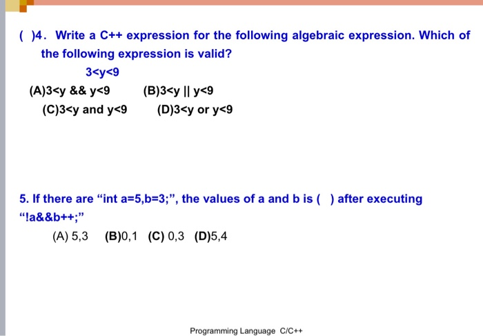 Solved ( )4. Write a C++ expression for the following | Chegg.com