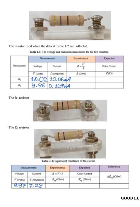 The resistor used when the data at Table 1.2 are | Chegg.com