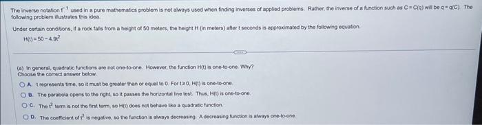 Solved The inverse notation f−1 used in a pure mathematics | Chegg.com