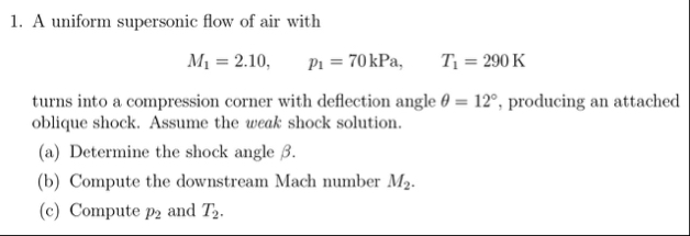 Solved A uniform supersonic flow of air | Chegg.com