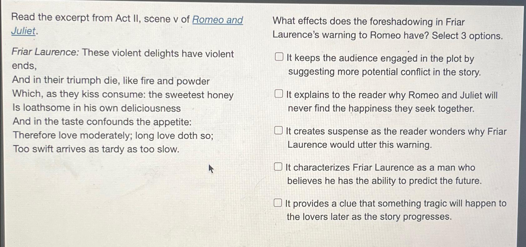 Solved Read the excerpt from Act II, ﻿scene v ﻿of Romeo and | Chegg.com