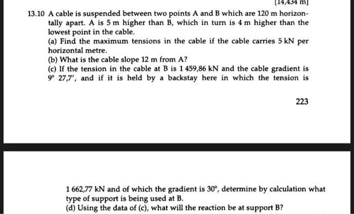 Solved [14,434 m] 13.10 A cable is suspended between two | Chegg.com