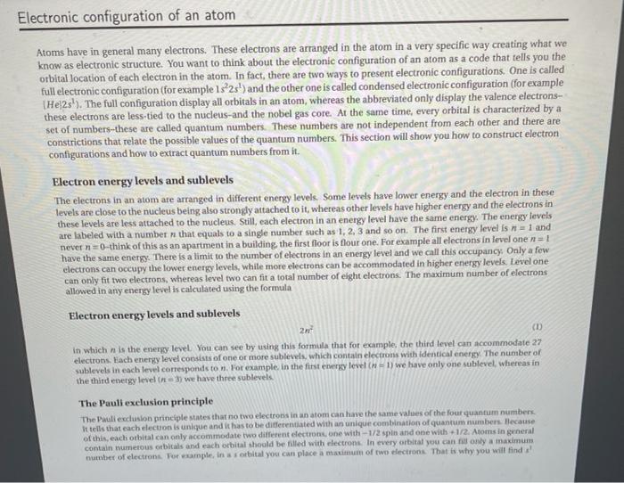 Solved Electronic configuration of an atom Atoms have in | Chegg.com