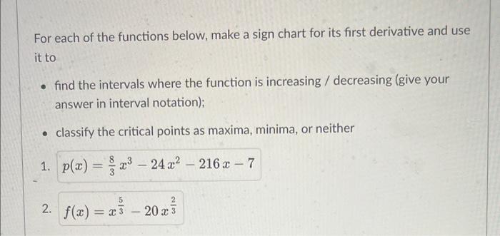 Solved For each of the functions below, make a sign chart | Chegg.com