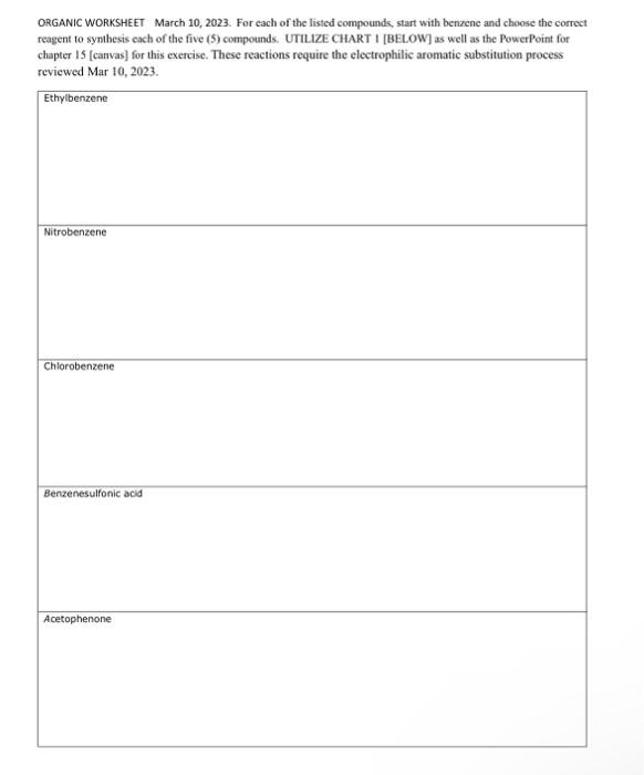 Solved ORGANIC WORKSHEET March 10, 2023. For each of the | Chegg.com