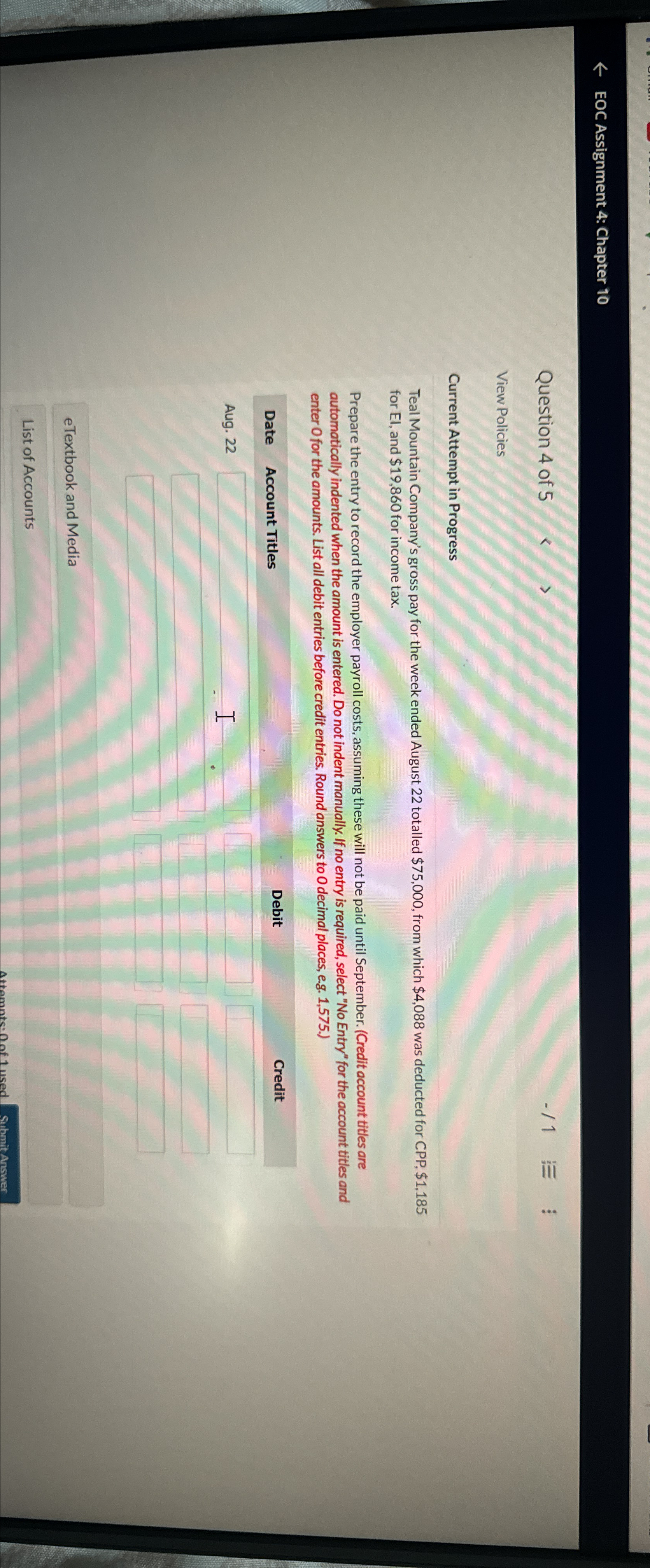 Solved EOC Assignment 4: Chapter 10Question 4 ﻿of 5-1View | Chegg.com